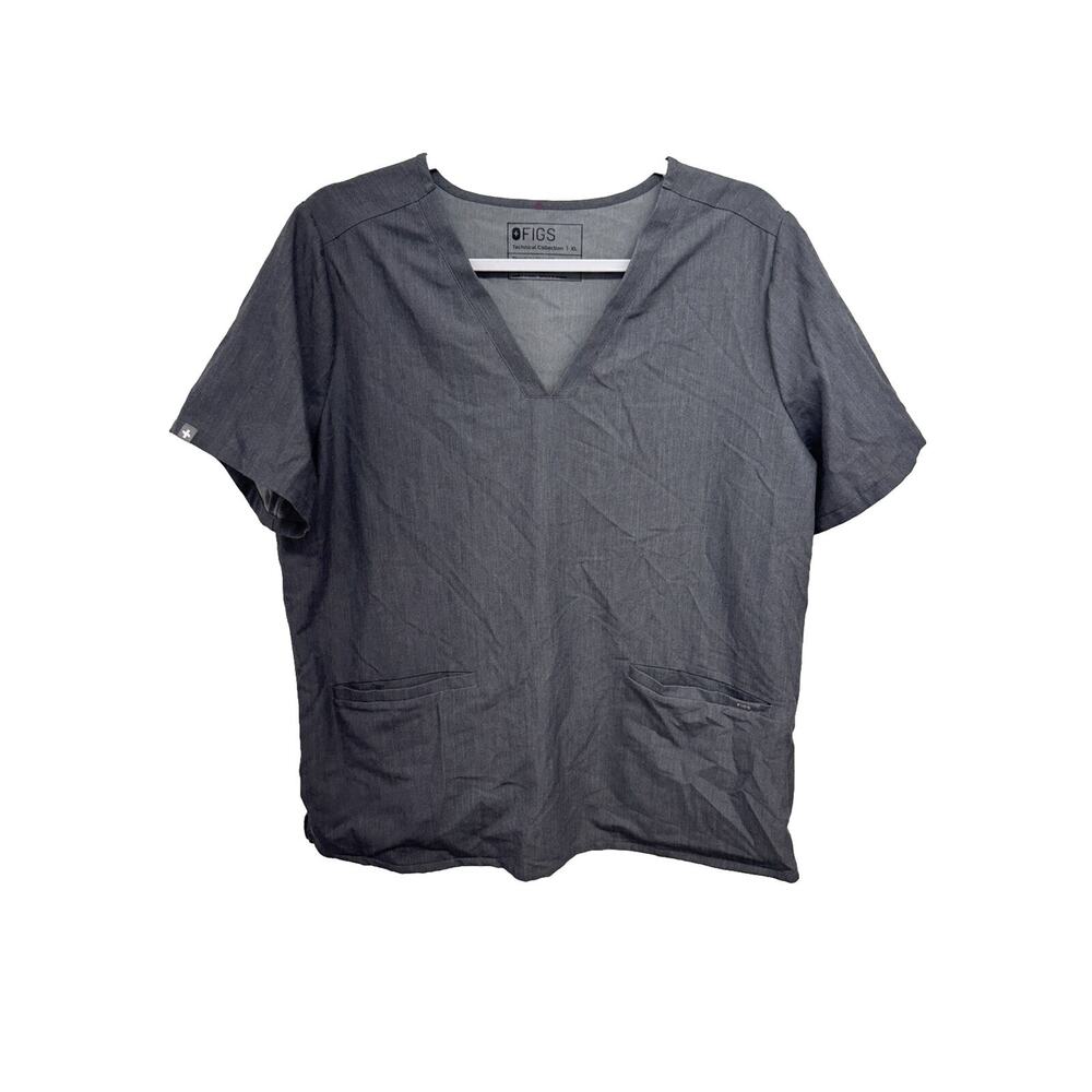 Figs Scrub‎ Shirt Womens XL Gray Technical Collection Short Sleeve 2 Pocket